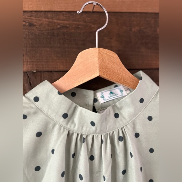 ZAPAKA Sage Green Polka Dot Puff Sleeve Midi Dress Cottagecore Inspired - Picture 8 of 11